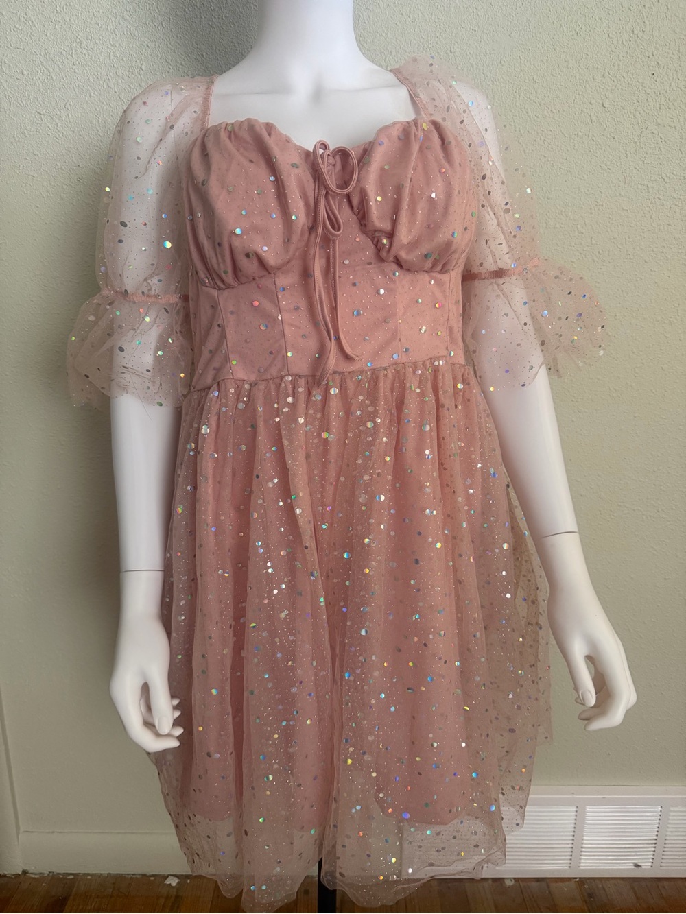Sparkle Mesh Pink Ladies Dress